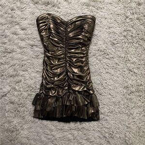 bebe Metallic Bronze Strapless Dress Size M
